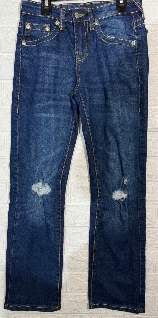 True Religion Boys Size 14 Ricky Relaxed Straight Distressed Dark Wash Jeans